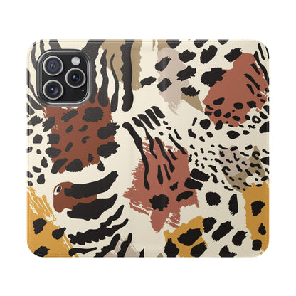 Leopard Patchwork Flip Wallet Case with Card Slots