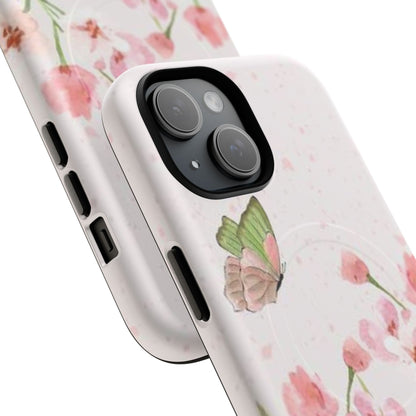 Floral Butterfly Magnetic Phone Case – Pink Wildflower Shockproof Cover
