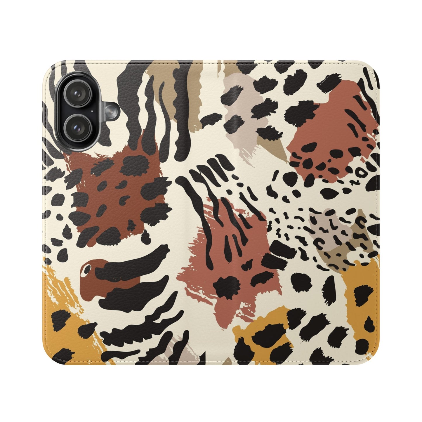 Leopard Patchwork Flip Wallet Case with Card Slots
