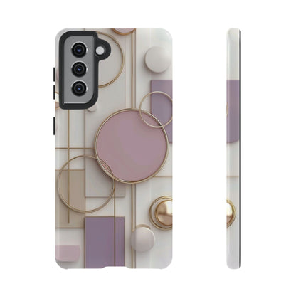 Geometric Pastel Tough Phone Case – Pink & Gold Abstract Circles
