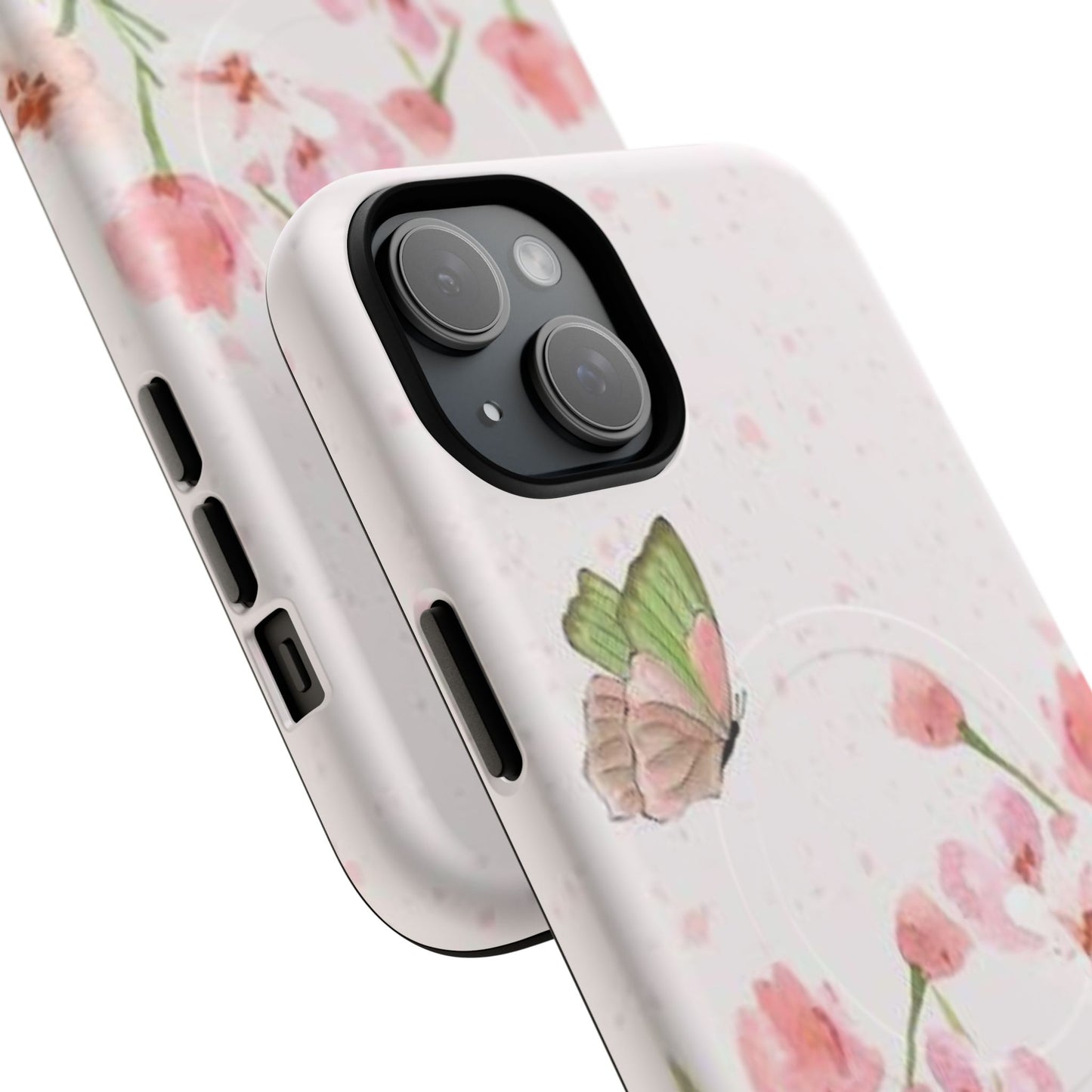 Floral Butterfly Magnetic Phone Case – Pink Wildflower Shockproof Cover
