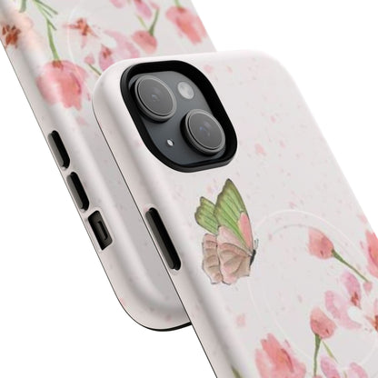 Floral Butterfly Magnetic Phone Case – Pink Wildflower Shockproof Cover