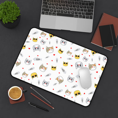 Cute Cat Faces Desk Mat — Playful Cat Pattern Mouse Pad for Home Office