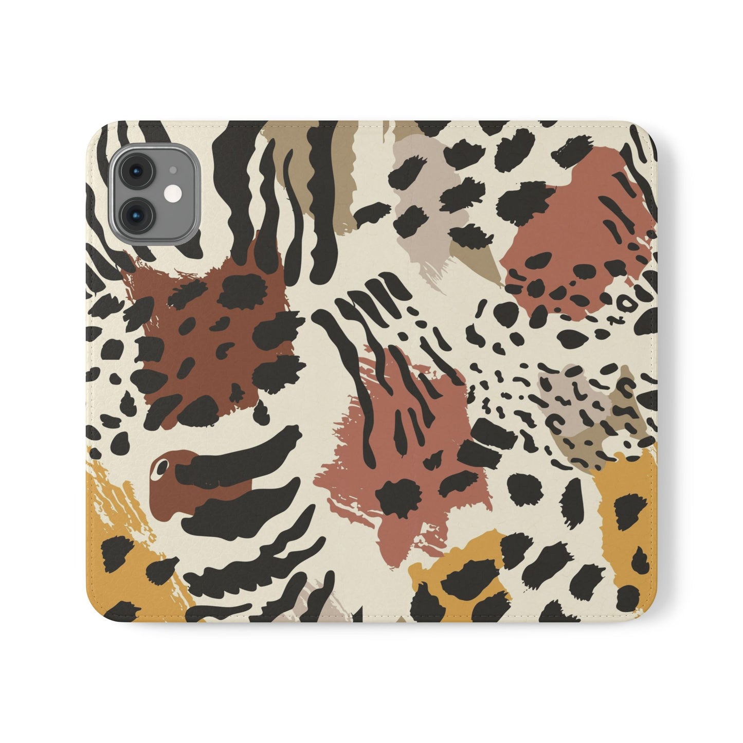 Leopard Patchwork Flip Wallet Case with Card Slots