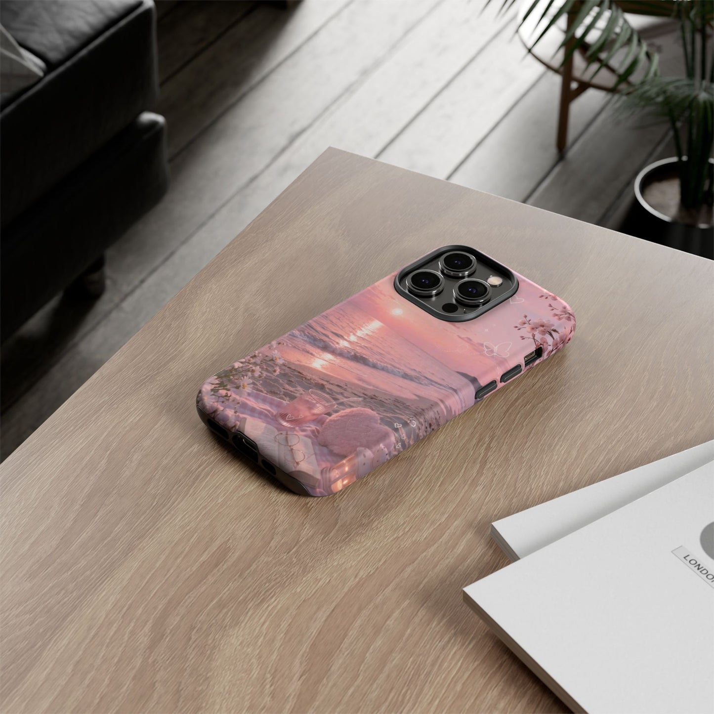 Pink Sunset Beach Phone Case "Romantic Seaside"