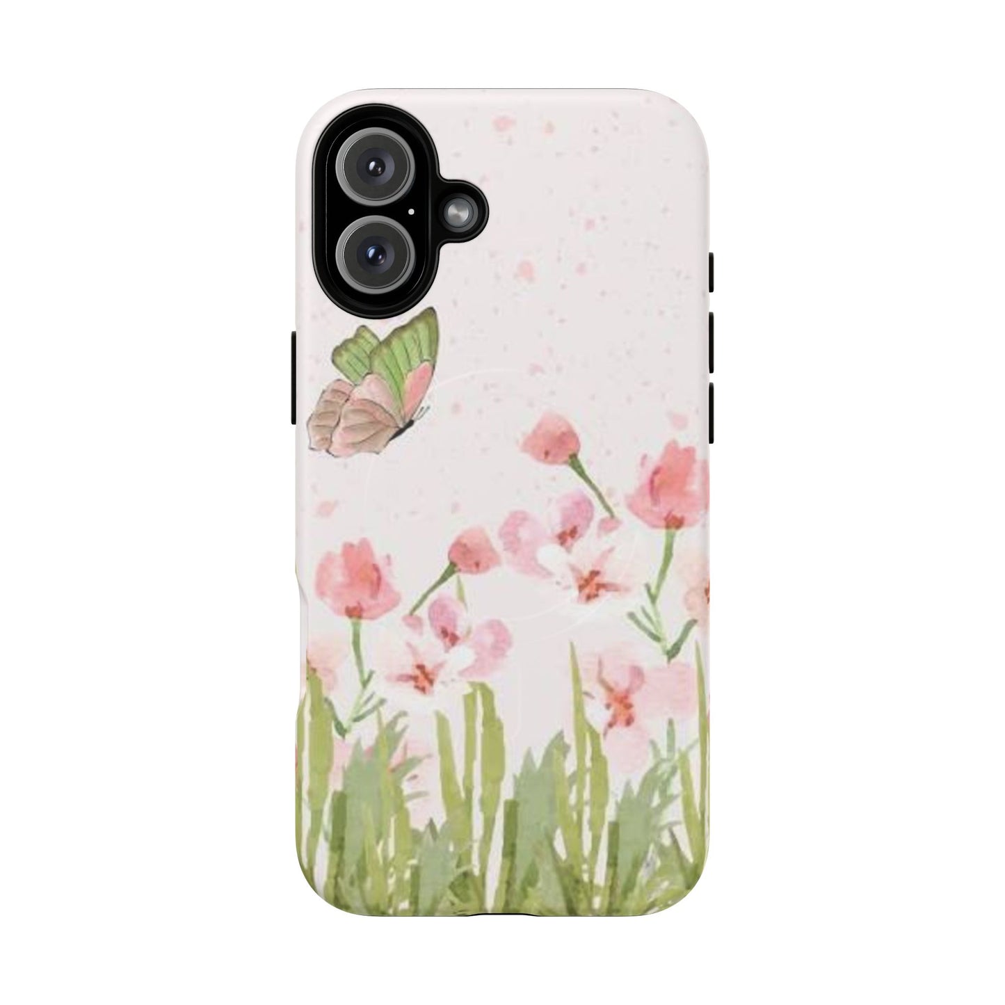Floral Butterfly Magnetic Phone Case – Pink Wildflower Shockproof Cover