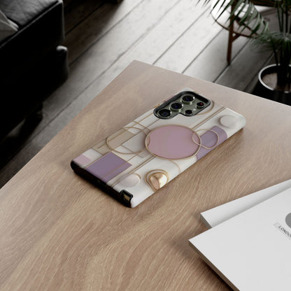 Geometric Pastel Tough Phone Case – Pink & Gold Abstract Circles