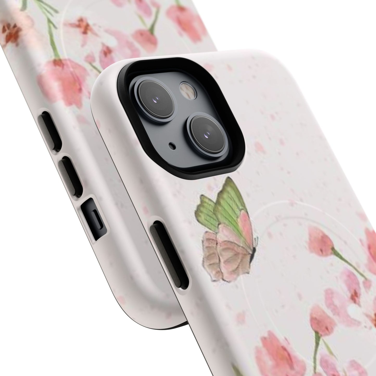 Floral Butterfly Magnetic Phone Case – Pink Wildflower Shockproof Cover