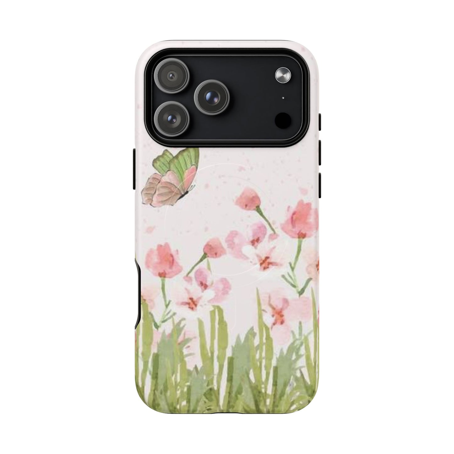 Floral Butterfly Magnetic Phone Case – Pink Wildflower Shockproof Cover
