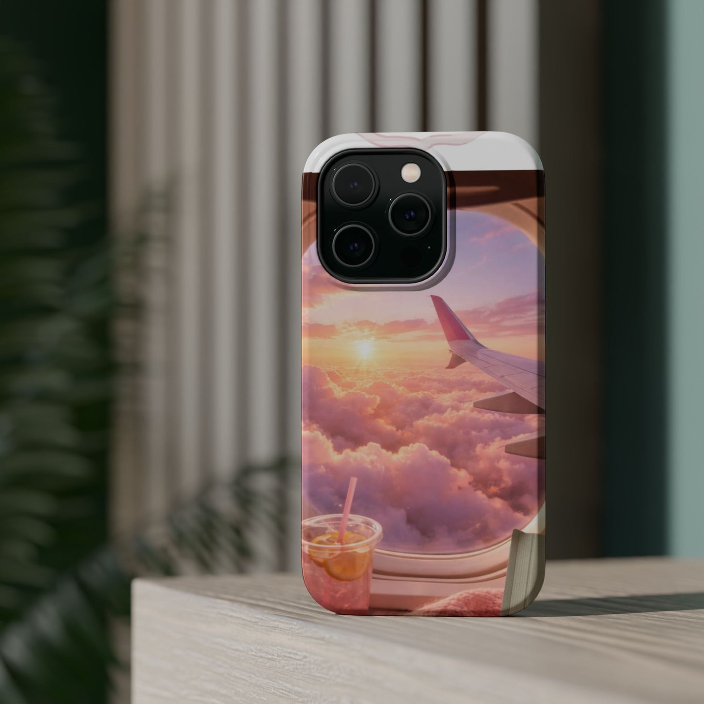 iPhone Magnetic Case "Airplane Window Sunset Travel"