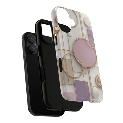 Geometric Pastel Tough Phone Case – Pink & Gold Abstract Circles