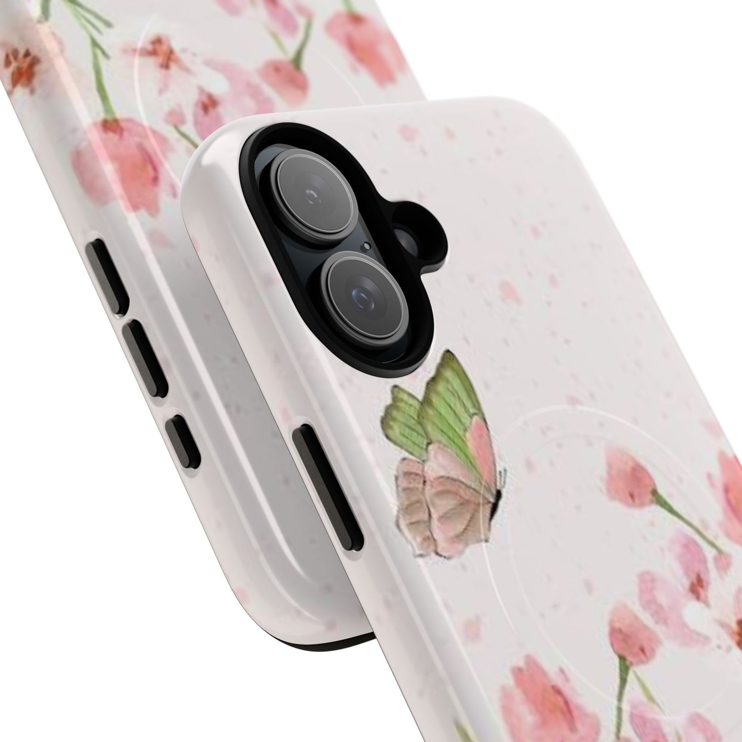 Floral Butterfly Magnetic Phone Case – Pink Wildflower Shockproof Cover