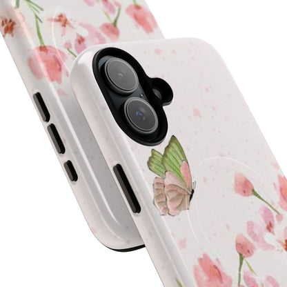 Floral Butterfly Magnetic Phone Case – Pink Wildflower Shockproof Cover