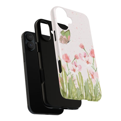 Floral Butterfly Magnetic Phone Case – Pink Wildflower Shockproof Cover
