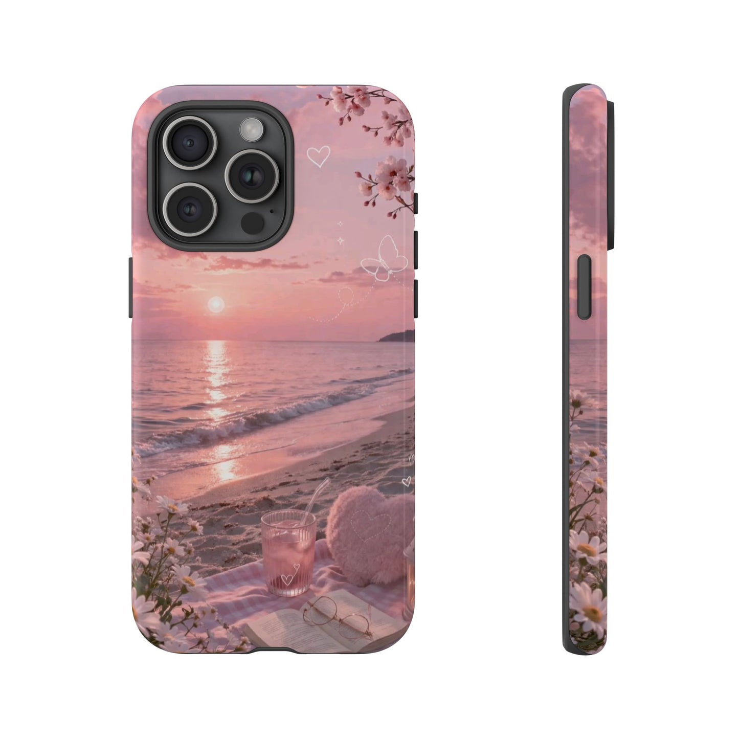 Pink Sunset Beach Phone Case "Romantic Seaside"