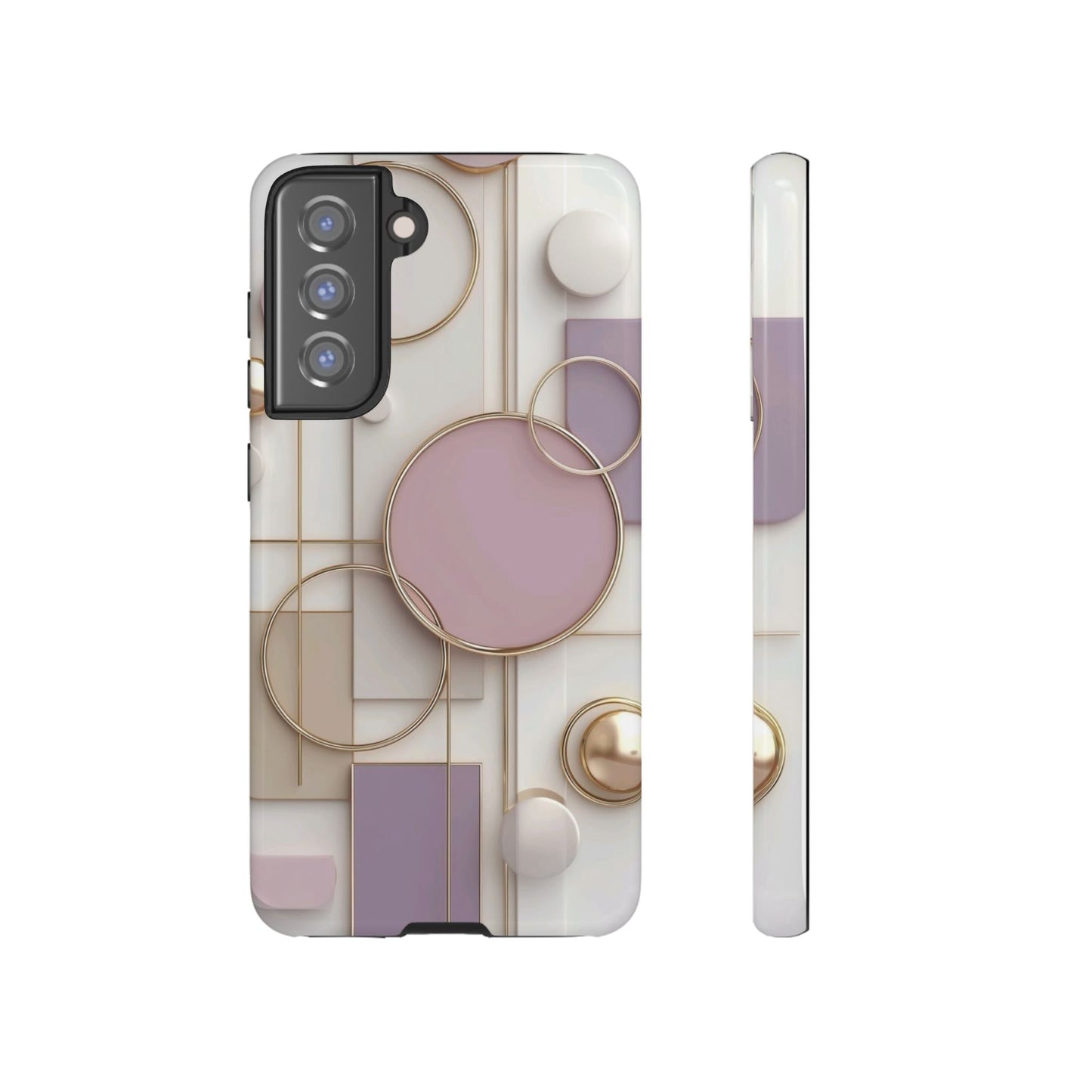 Geometric Pastel Tough Phone Case – Pink & Gold Abstract Circles