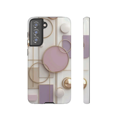 Geometric Pastel Tough Phone Case – Pink & Gold Abstract Circles