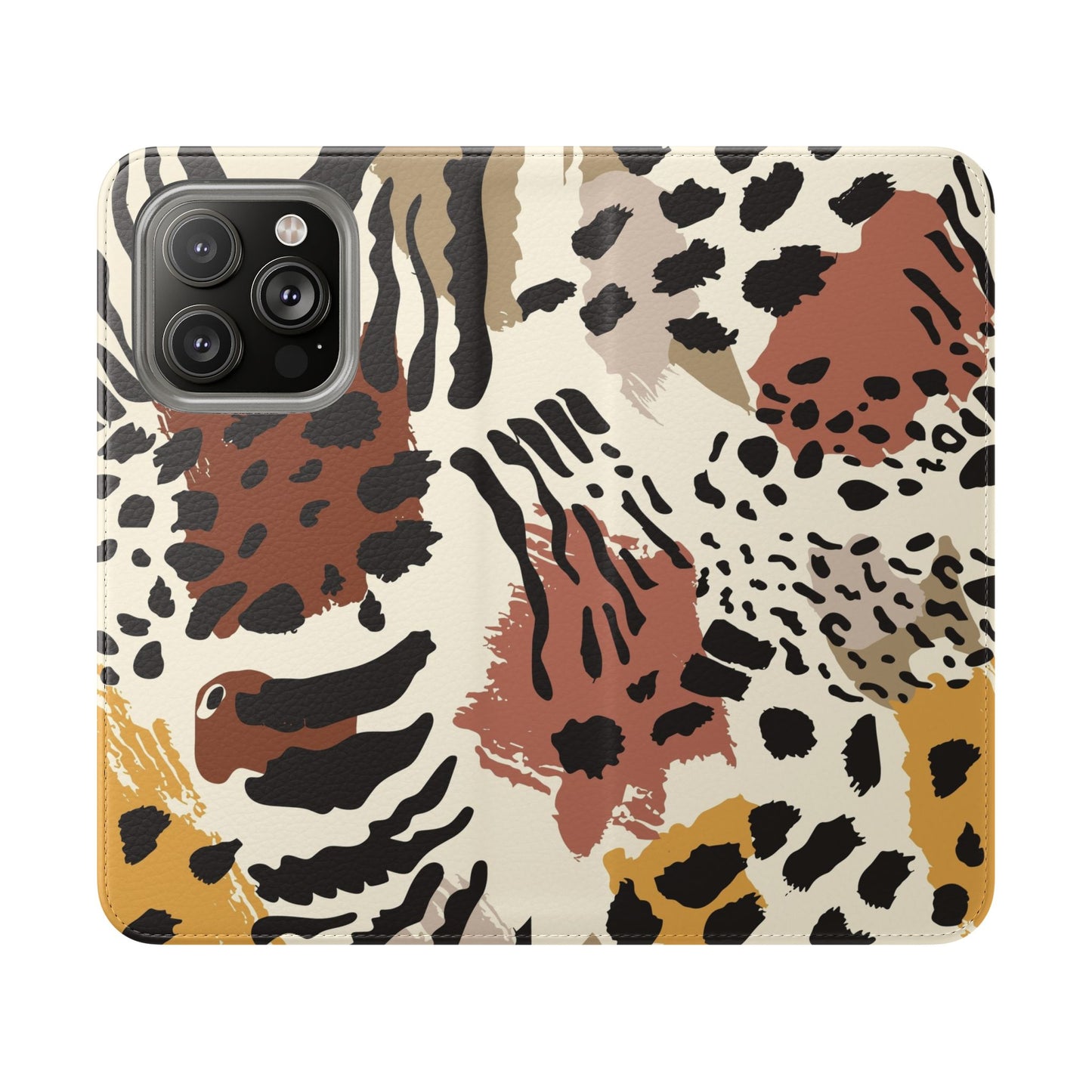 Leopard Patchwork Flip Wallet Case with Card Slots