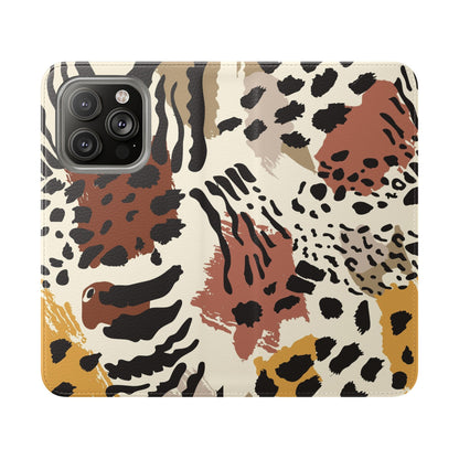 Leopard Patchwork Flip Wallet Case with Card Slots