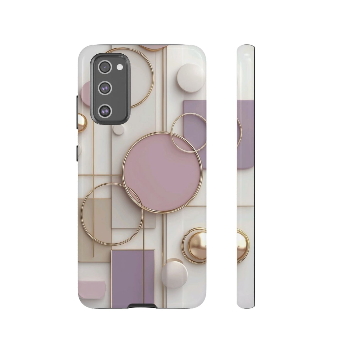 Geometric Pastel Tough Phone Case – Pink & Gold Abstract Circles