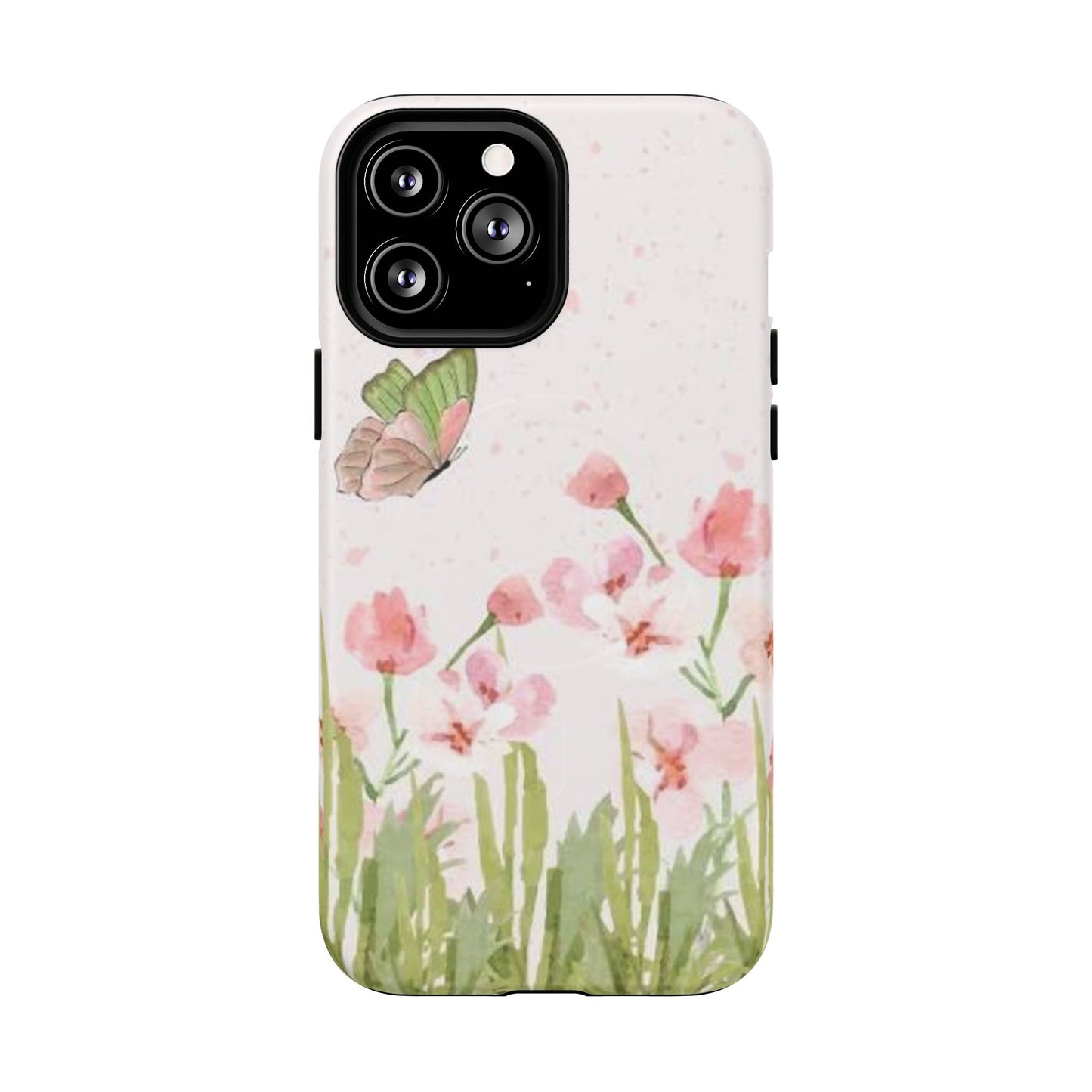 Floral Butterfly Magnetic Phone Case – Pink Wildflower Shockproof Cover