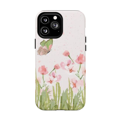 Floral Butterfly Magnetic Phone Case – Pink Wildflower Shockproof Cover