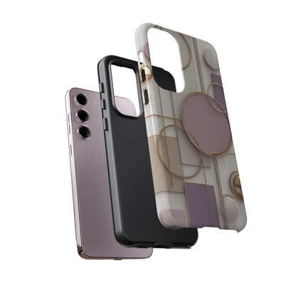 Geometric Pastel Tough Phone Case – Pink & Gold Abstract Circles