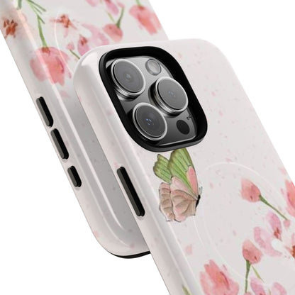 Floral Butterfly Magnetic Phone Case – Pink Wildflower Shockproof Cover