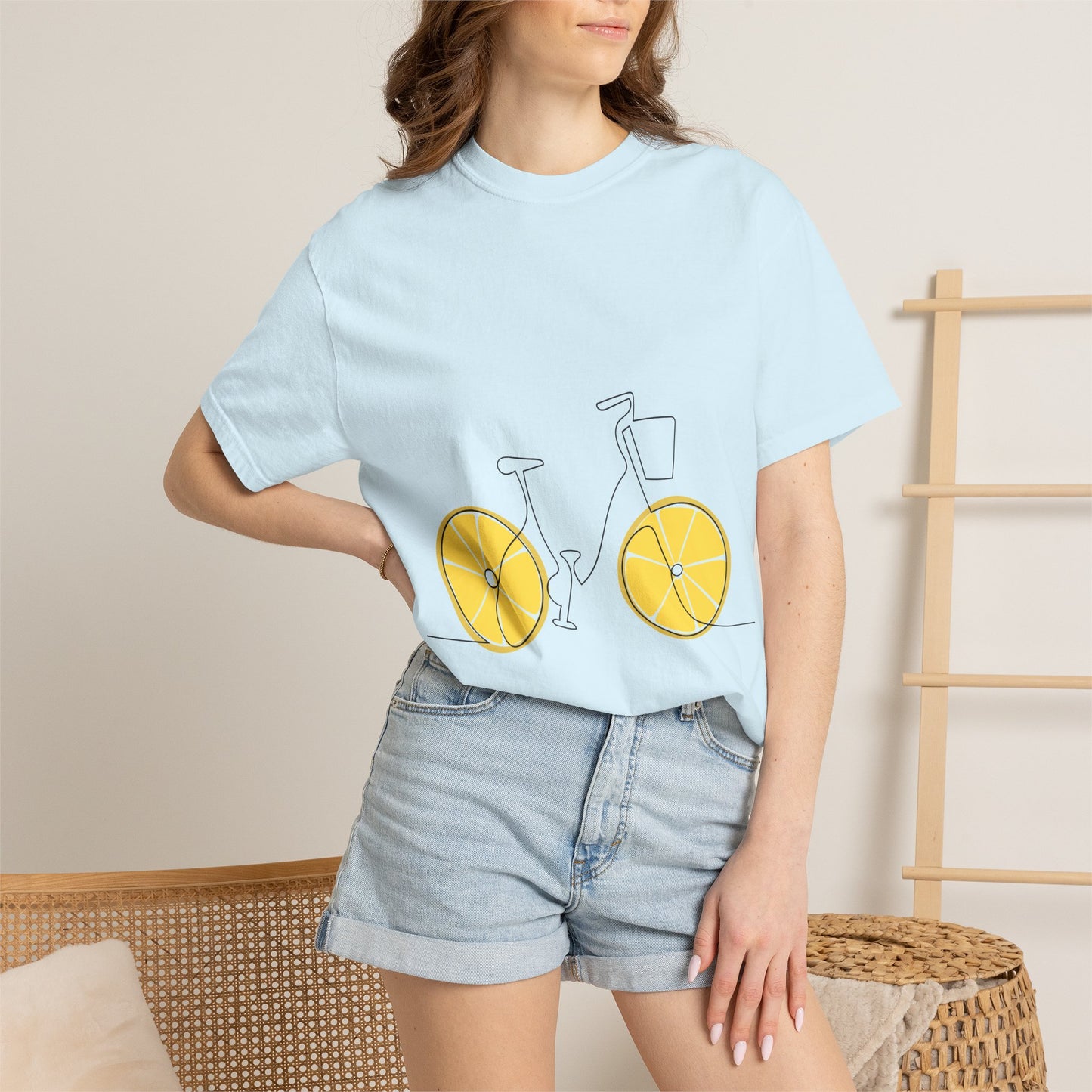 Lemon Wheel Bike T-Shirt — Citrus Bicycle Graphic  Coton Tee