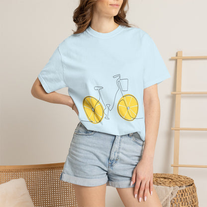 Lemon Wheel Bike T-Shirt — Citrus Bicycle Graphic  Coton Tee