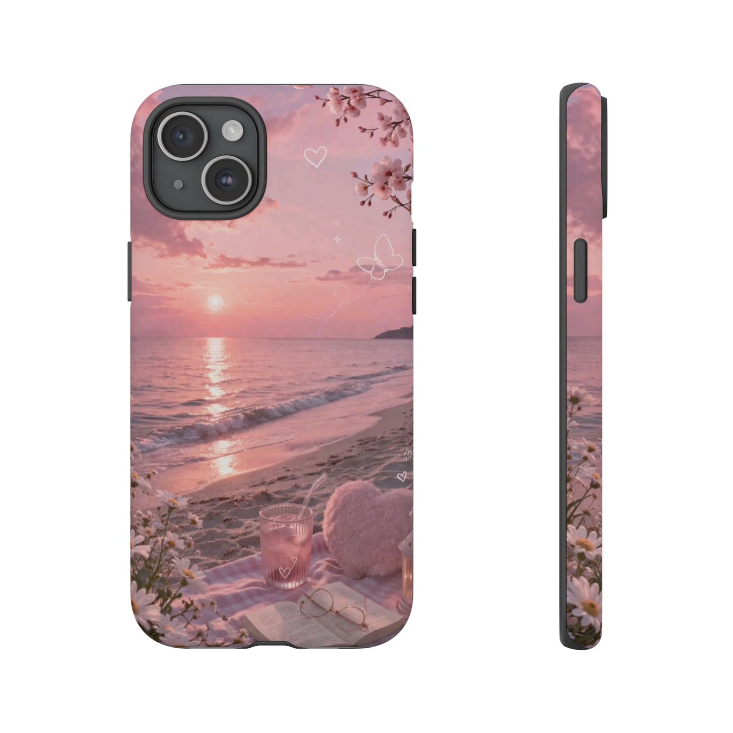 Pink Sunset Beach Phone Case "Romantic Seaside"