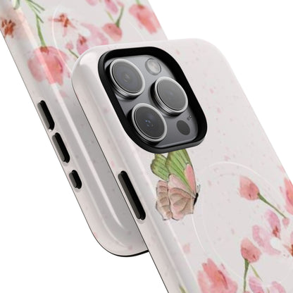 Floral Butterfly Magnetic Phone Case – Pink Wildflower Shockproof Cover