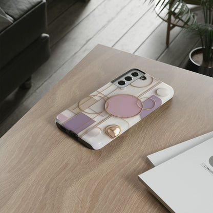 Geometric Pastel Tough Phone Case – Pink & Gold Abstract Circles