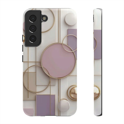 Geometric Pastel Tough Phone Case – Pink & Gold Abstract Circles