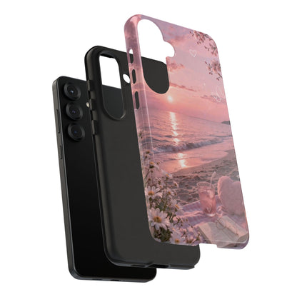 Pink Sunset Beach Phone Case "Romantic Seaside"