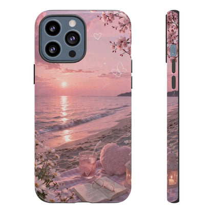 Pink Sunset Beach Phone Case "Romantic Seaside"
