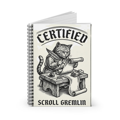 Certified Scroll Gremlin Notebook — Cat Scribe Spiral Journal