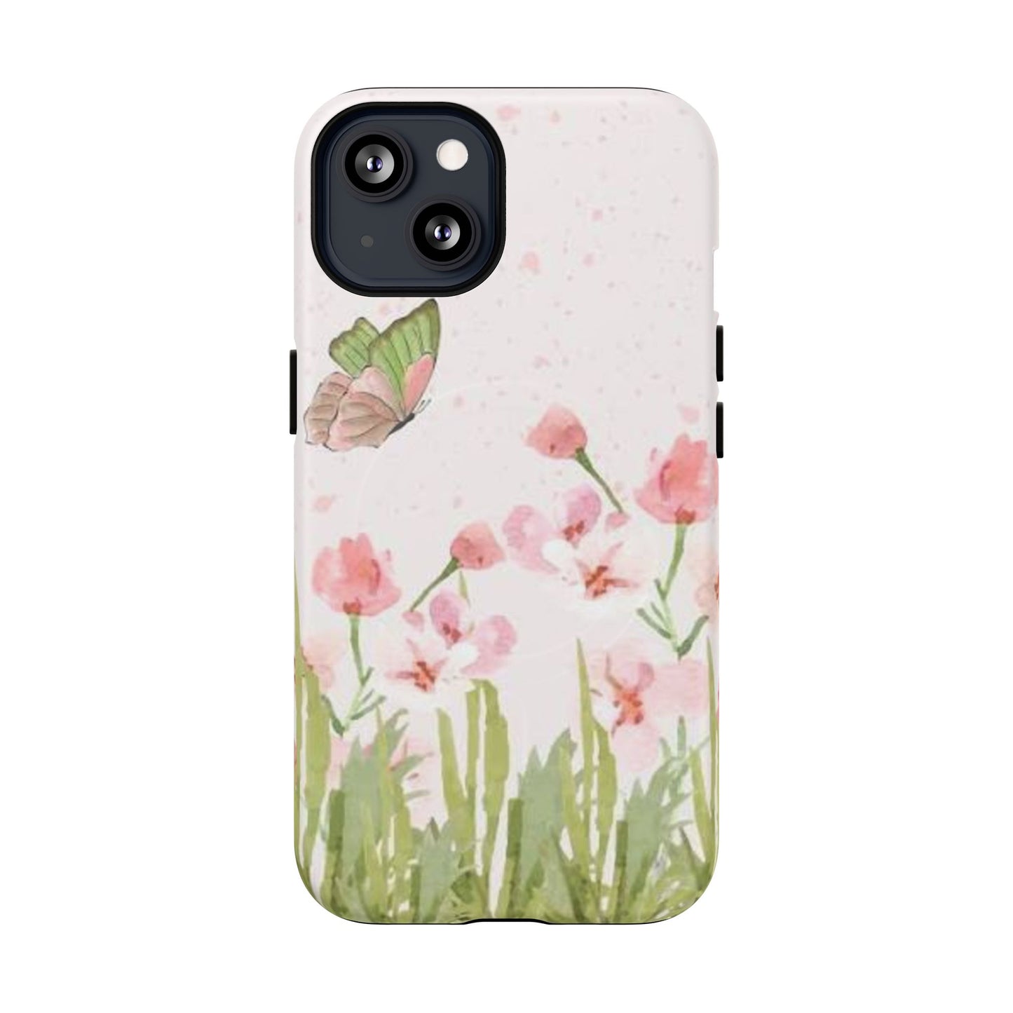 Floral Butterfly Magnetic Phone Case – Pink Wildflower Shockproof Cover