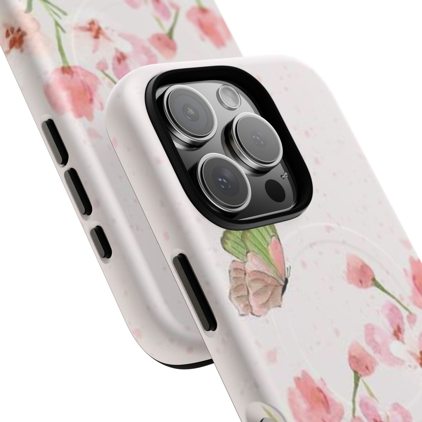 Floral Butterfly Magnetic Phone Case – Pink Wildflower Shockproof Cover