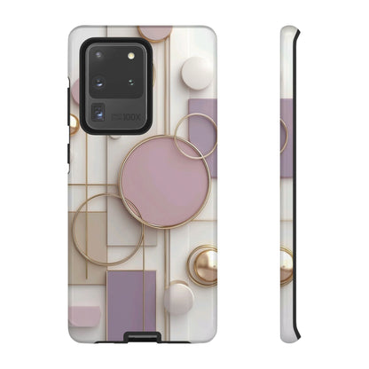 Geometric Pastel Tough Phone Case – Pink & Gold Abstract Circles