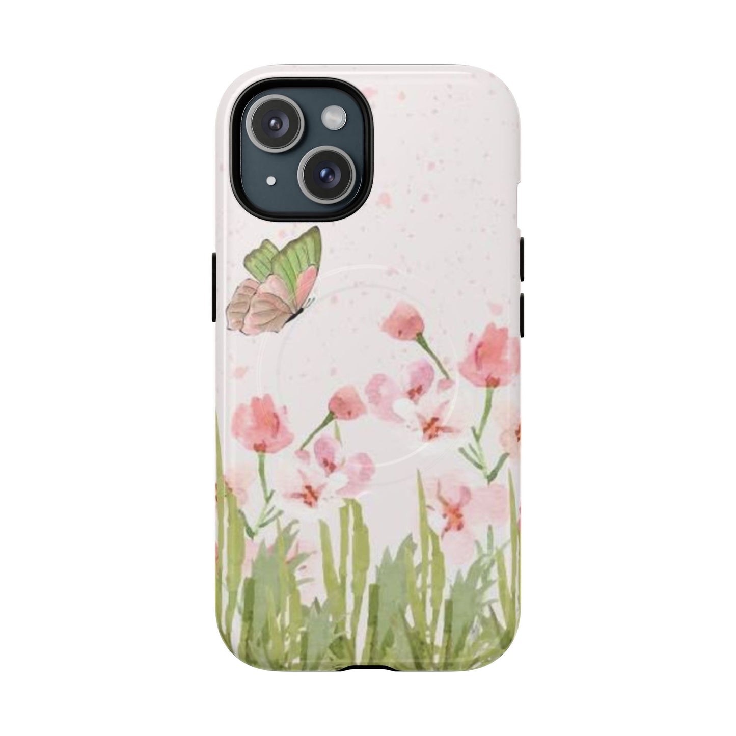 Floral Butterfly Magnetic Phone Case – Pink Wildflower Shockproof Cover
