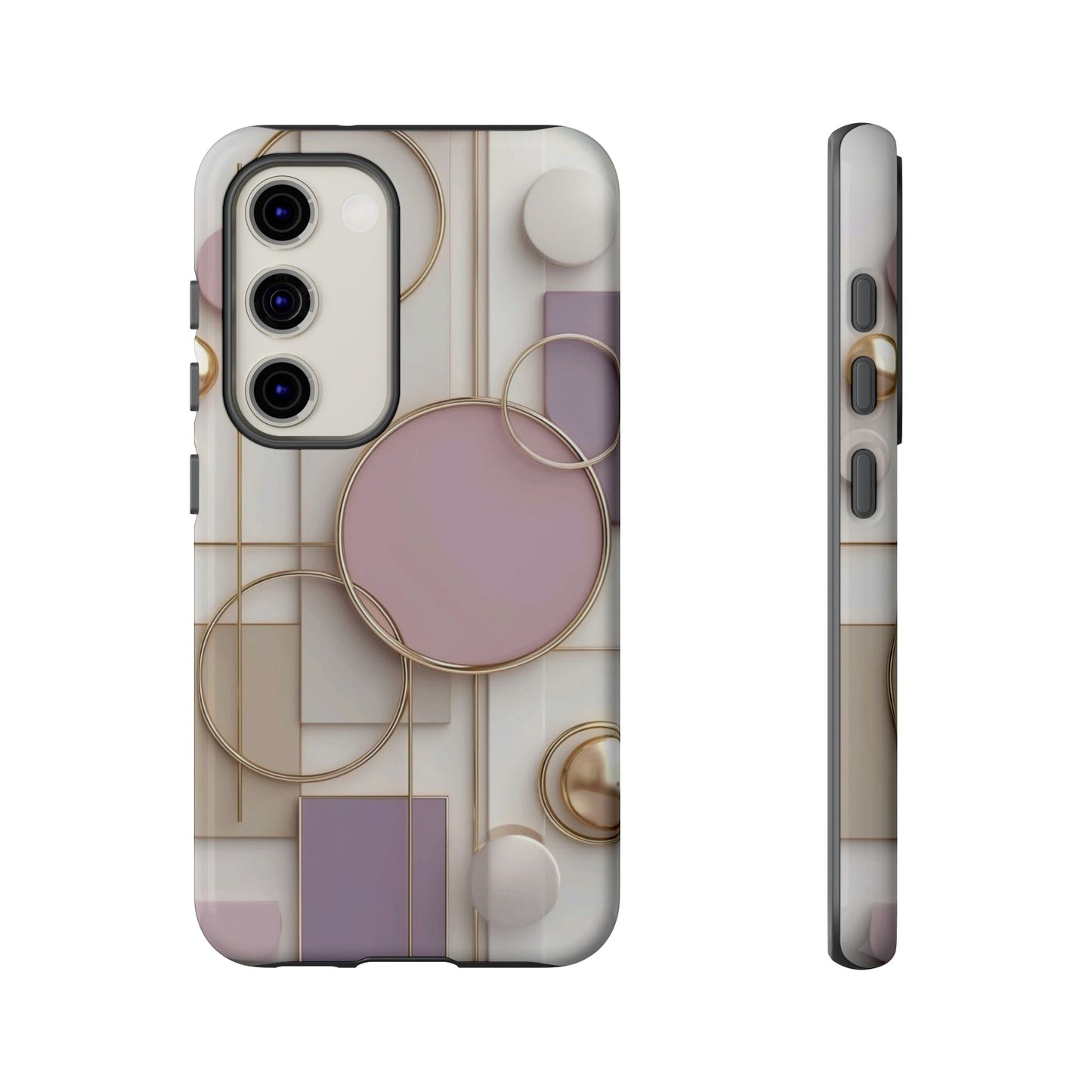Geometric Pastel Tough Phone Case – Pink & Gold Abstract Circles