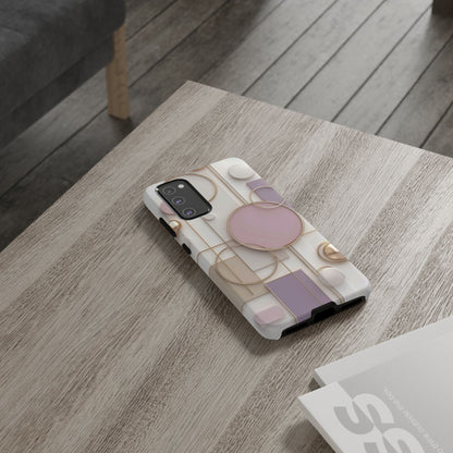 Geometric Pastel Tough Phone Case – Pink & Gold Abstract Circles