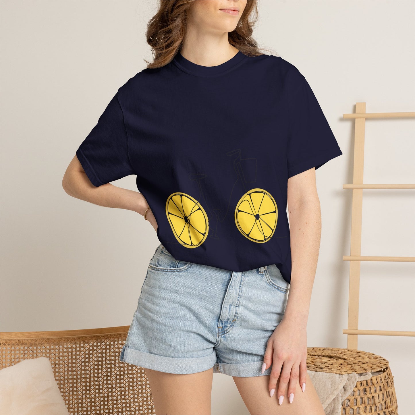 Lemon Wheel Bike T-Shirt — Citrus Bicycle Graphic  Coton Tee