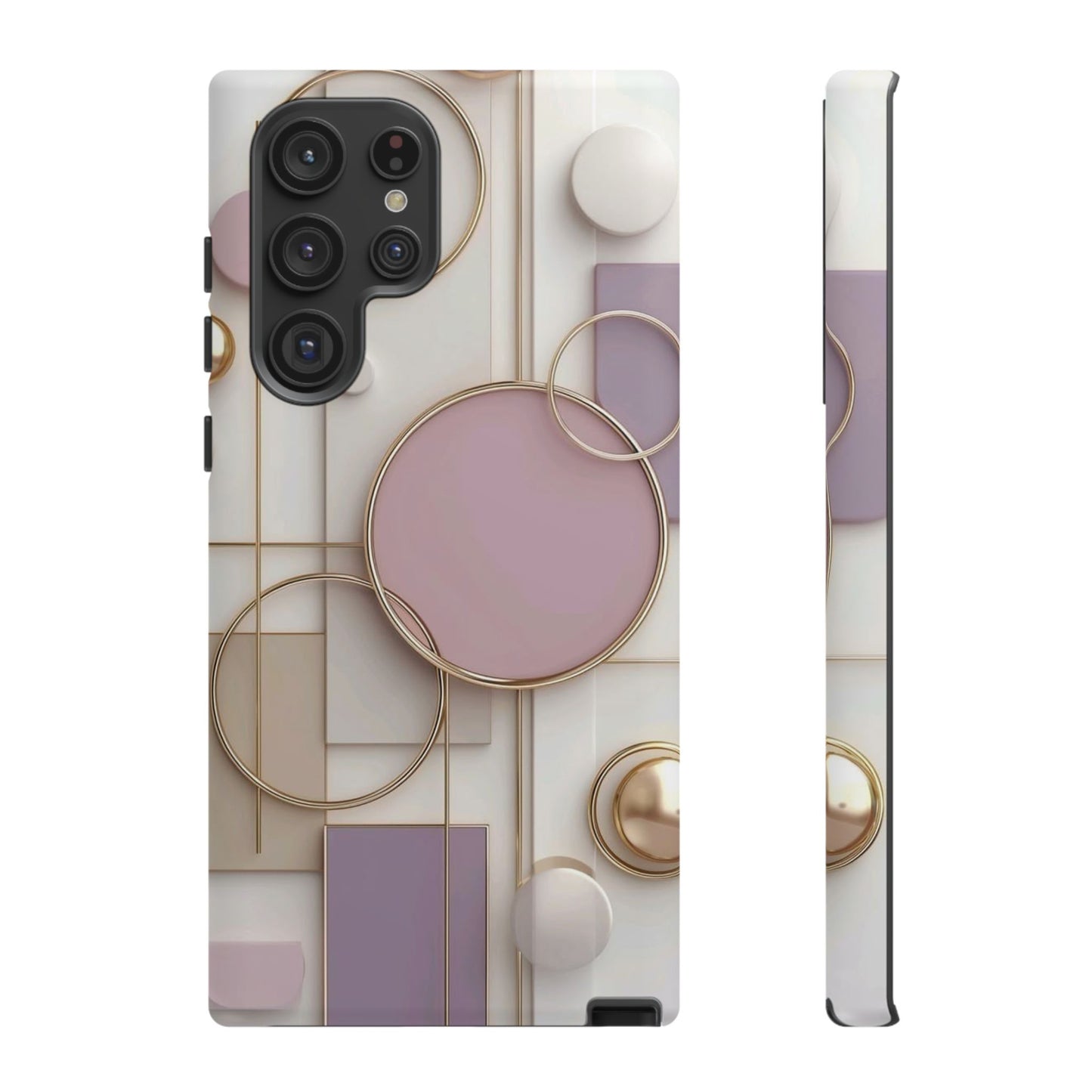 Geometric Pastel Tough Phone Case – Pink & Gold Abstract Circles