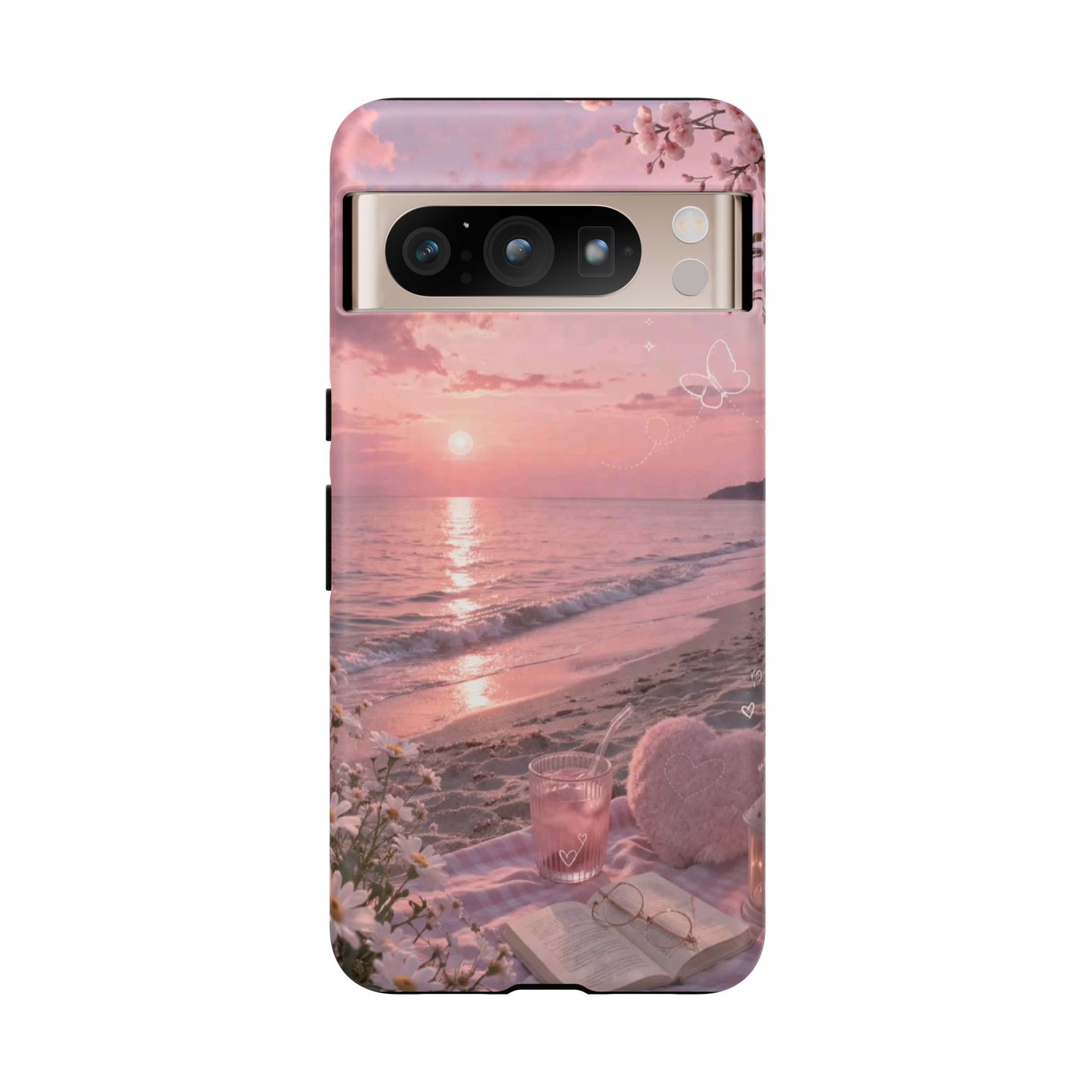 Pink Sunset Beach Phone Case "Romantic Seaside"