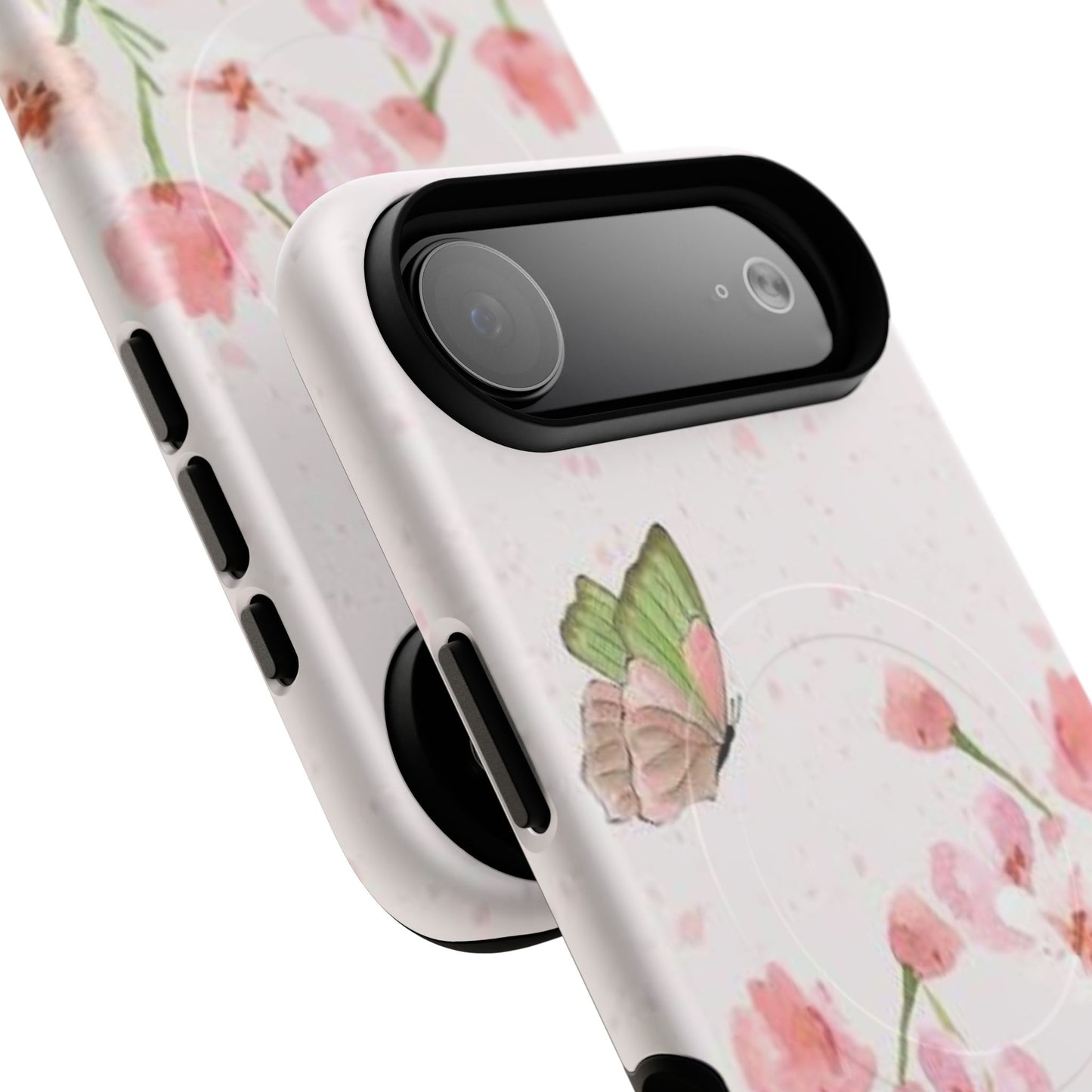 Floral Butterfly Magnetic Phone Case – Pink Wildflower Shockproof Cover