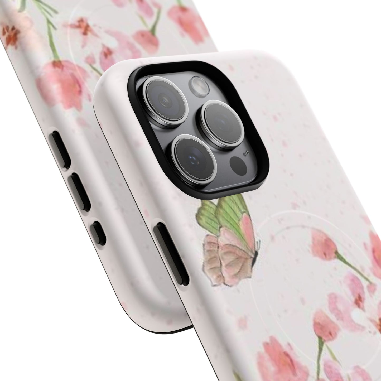 Floral Butterfly Magnetic Phone Case – Pink Wildflower Shockproof Cover