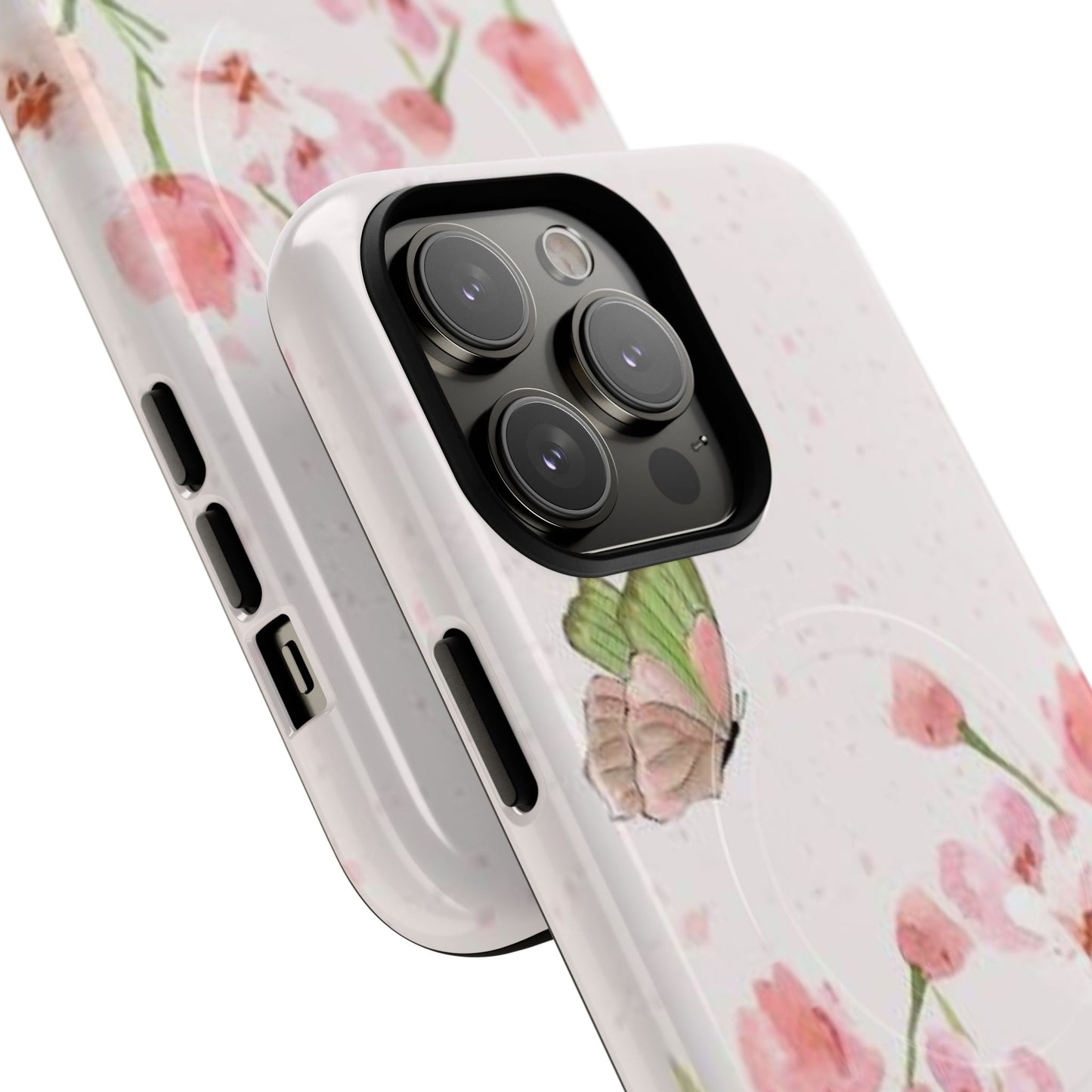 Floral Butterfly Magnetic Phone Case – Pink Wildflower Shockproof Cover