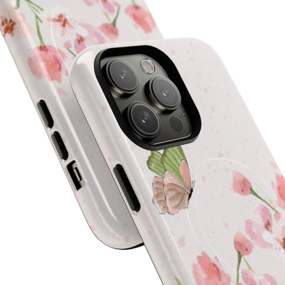 Floral Butterfly Magnetic Phone Case – Pink Wildflower Shockproof Cover